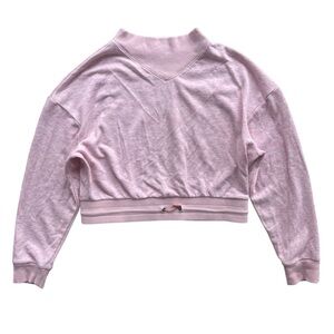 Flirtitude Womens Large Pink Long Sleeve Crop Drawcord Waist Crewneck Sweatshirt